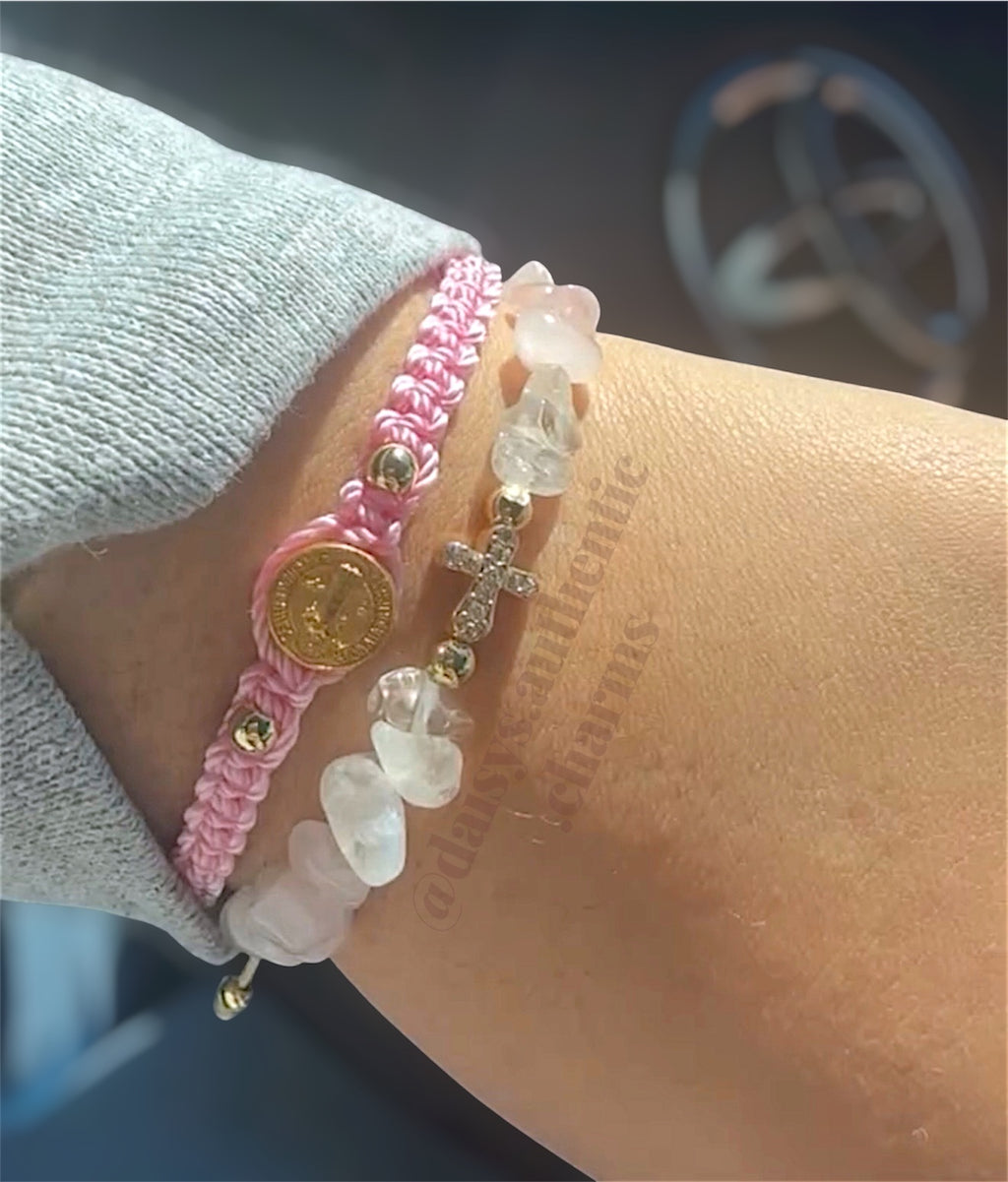 Rose Quartz/Clear Quartz With A Small Cross