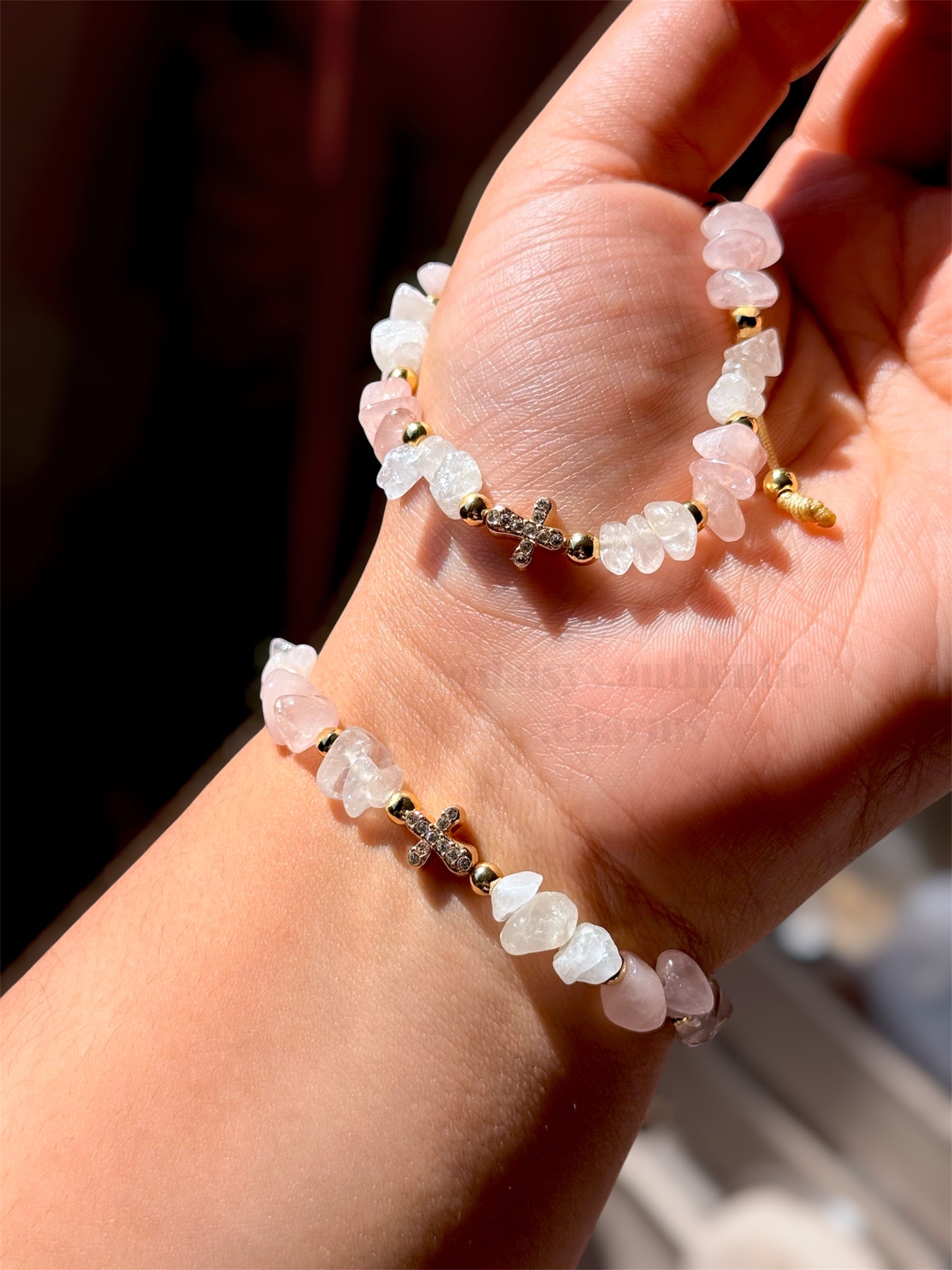 Rose Quartz/Clear Quartz With A Small Cross